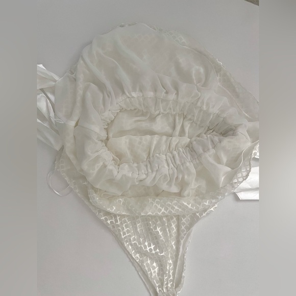 RAMY BROOK Tamar One Shoulder Textured Blouse Ivory scale Satin Ribbon - Picture 4 of 14